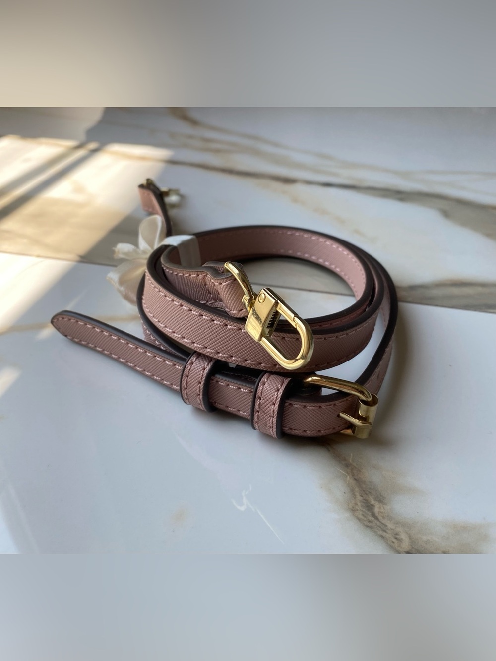 Adjustable Blush Pink Leather Strap with Gold Hardware